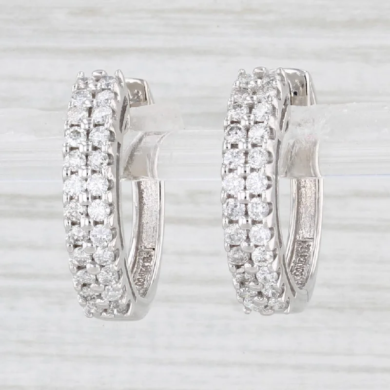 women's earrings with fine details -1ctw Diamond Hoop Earrings 14k White Gold Hinged Snap Top Round Hoops Sonia B