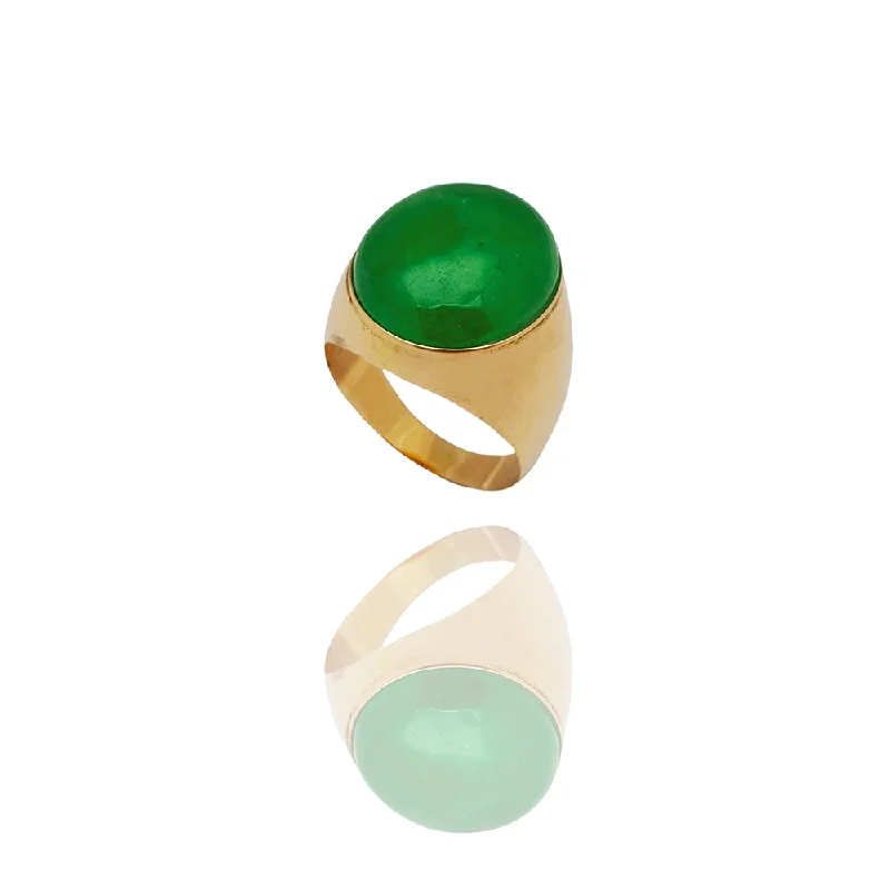 women's rings with wedding band -Ultra-Light Cabochon Oval Jade Ring (14K)