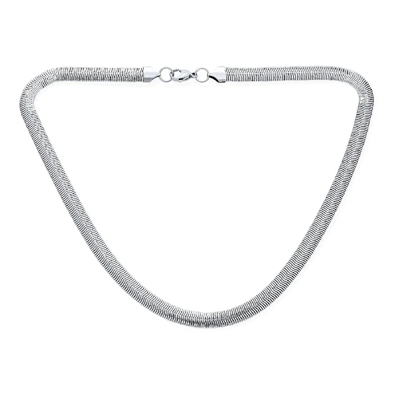 women's necklaces with custom design -Wide Herringbone Flat Snake Flexible Chain Necklace for Men Silver Tone 20 Inch