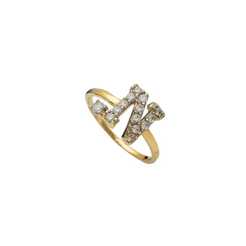 women's rings with teardrop-shaped gemstone -Zirconia Initial Letter "N" Solitaire Ring (14K)