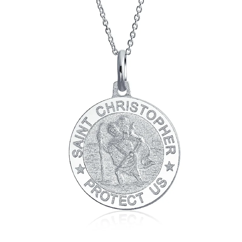 women's necklaces with minimalist design -Saint Christopher Pendant Necklace in Sterling Silver - Patron of Safe Travel Medal