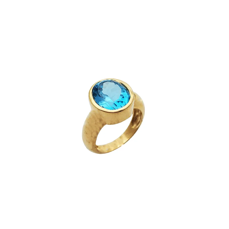 women's rings with classic round stone -Oval Blue Stone Ring (14K)