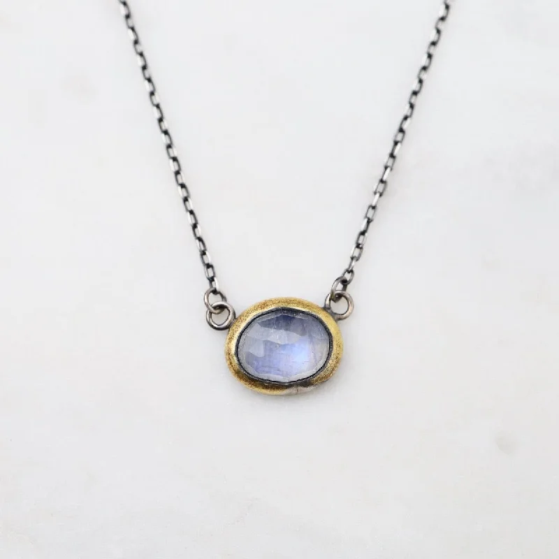 women's necklaces with silver-plated finish -Moonstone Petite Crescent Rim Necklace