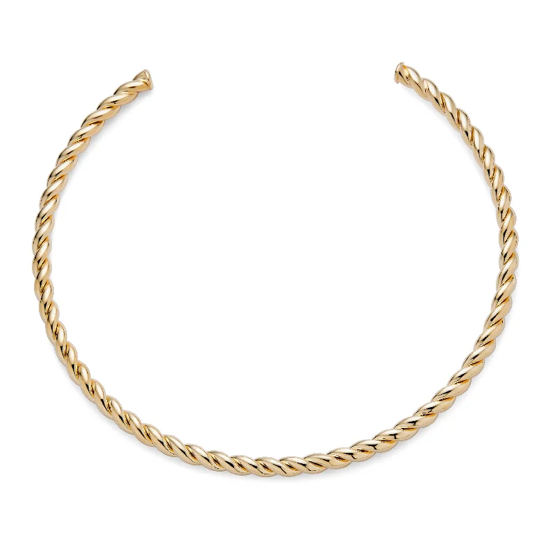 women's necklaces with boho style -Traditional Cable Twist Choker Necklace for Teens 14K Yellow Gold Plated Rope Design