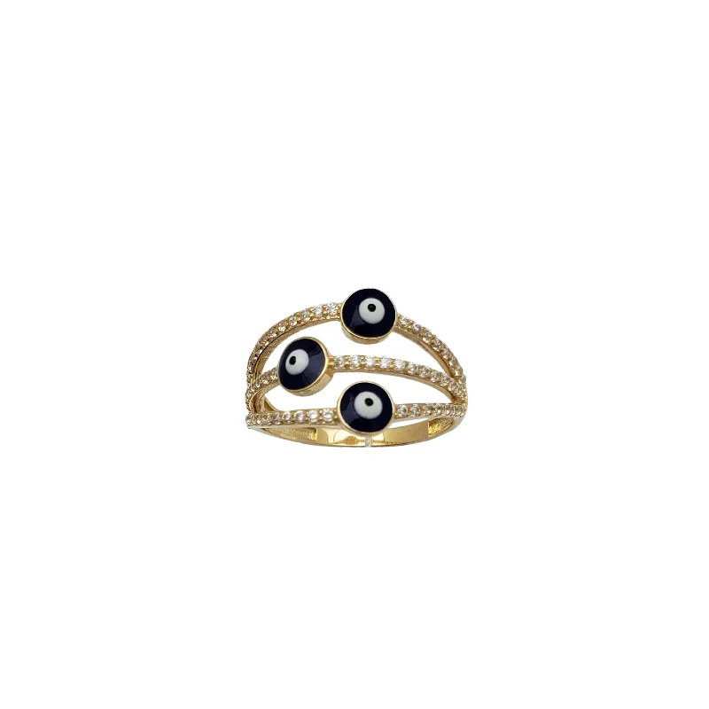 women's rings with heart-shaped band -Triple Evil Eye Ring (14K)