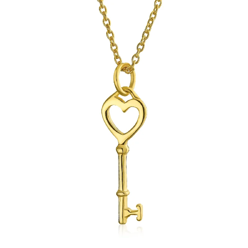 women's necklaces with solid gold -Key to Your Heart Pendant Necklace in 14K Gold Plated Sterling Silver