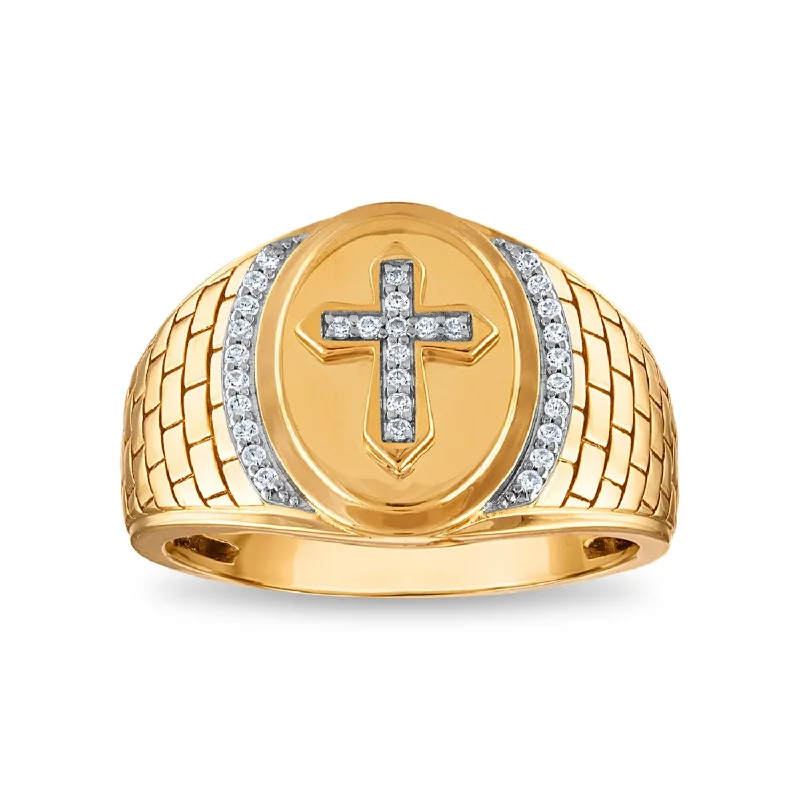 women's engagement rings diamond -1/6 CTW Diamond Cross Oval Ring in 10KT Yellow Gold