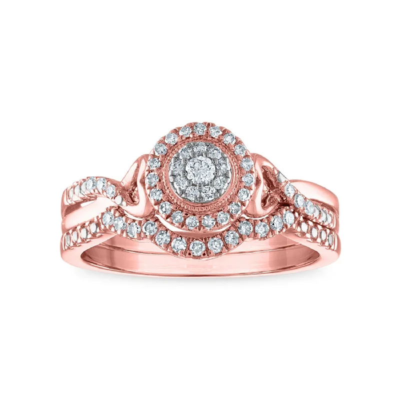 women's engagement rings with bezel setting -LoveSong 1/4 CTW Diamond Infinity Halo Bridal Set Ring in 10KT Rose Gold