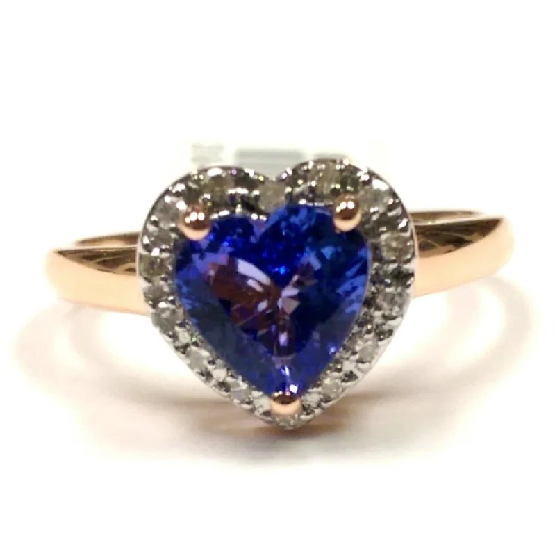 women's engagement rings with minimalist design -Heart Shape Tanzanite and Diamond Heart Ring in 14KT Rose Gold