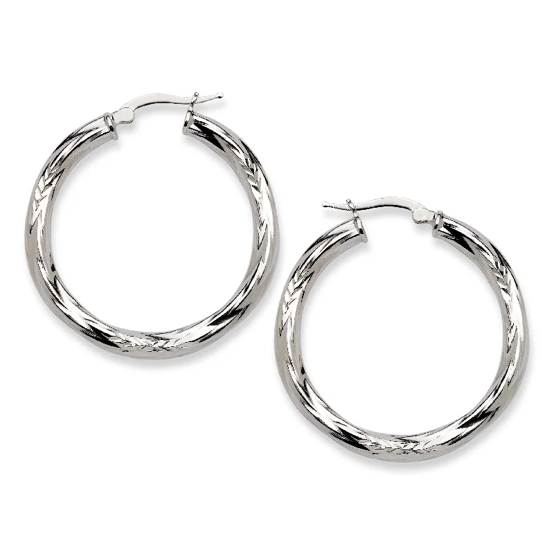 women's earrings with oval gemstones -High Polish Diamond Cut Twisted Circle Hoops Earrings .925 Sterling Silver