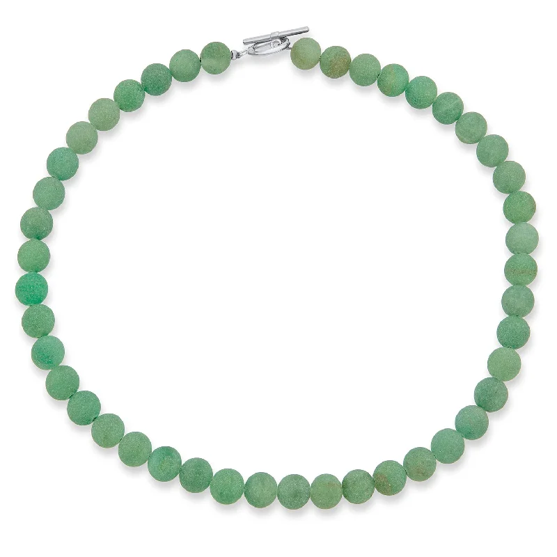 women's necklaces with fancy pendant -Plain Matte Moss Green Aventurine Bead Strand Necklace with Silver Toggle Clasp