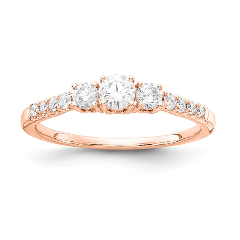 women's engagement rings with oval-cut diamond -Signature EcoLove 1/2 CTW Lab Grown Diamond Three Stone Anniversary Ring in 14KT Rose Gold