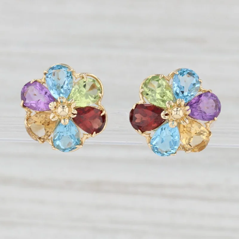 women's earrings with multi-stone accents -5.30ctw Gemstone Flower Stud Earrings 14k Gold Topaz Garnet Peridot Citrine