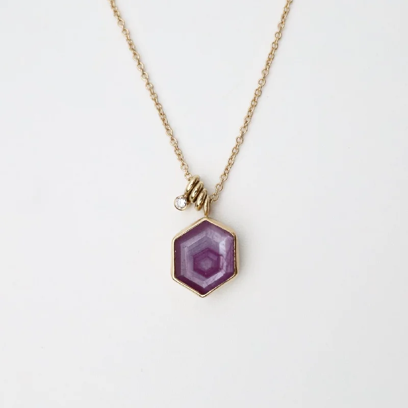 women's necklaces with crystal accents -Jamie Joseph Hexagon Table Up African Ruby & Diamond Accent Necklace