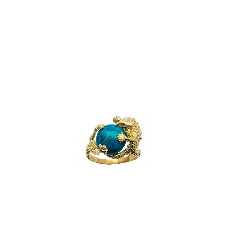 women's rings with heart-shaped stone -Turquoise Dragon Ring (14K)