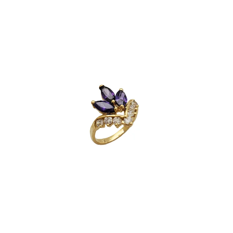 women's rings with large gemstone -Tri-Marquise Crown Ring (14K)