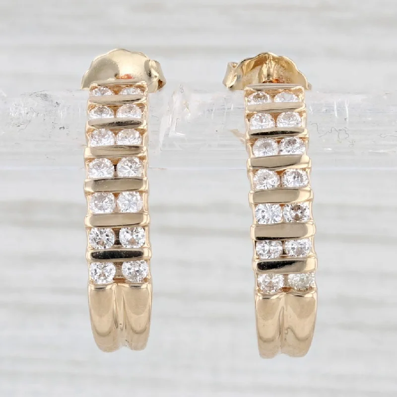 women's earrings with matching set -0.60ctw Diamond J-Hook Earrings 14k Yellow Gold Pierced Drops