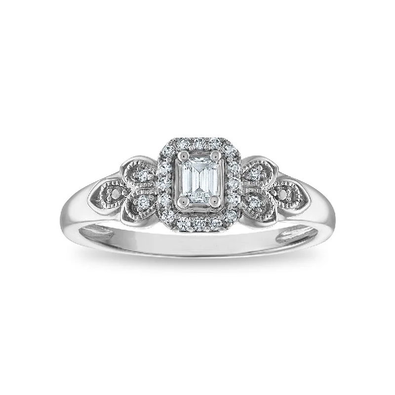 women's engagement rings with subtle elegance -LoveSong EcoLove 1/4 CTW Lab Grown Diamond Halo Promise Ring in Rhodium Plated Sterling Silver