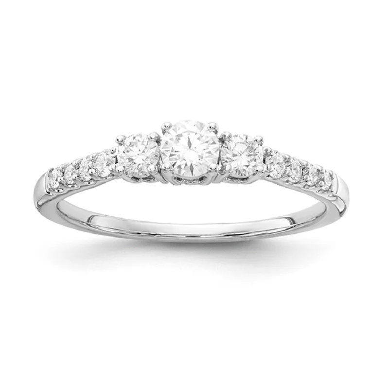 women's engagement rings with vintage design -Signature EcoLove 1/2 CTW Lab Grown Diamond Three Stone Anniversary Ring in 14KT White Gold