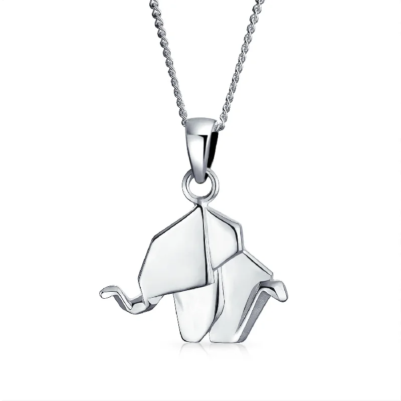 women's necklaces with diamond bezel -Sterling Silver 3D Geometric Elephant Pendant Necklace Origami Jewelry