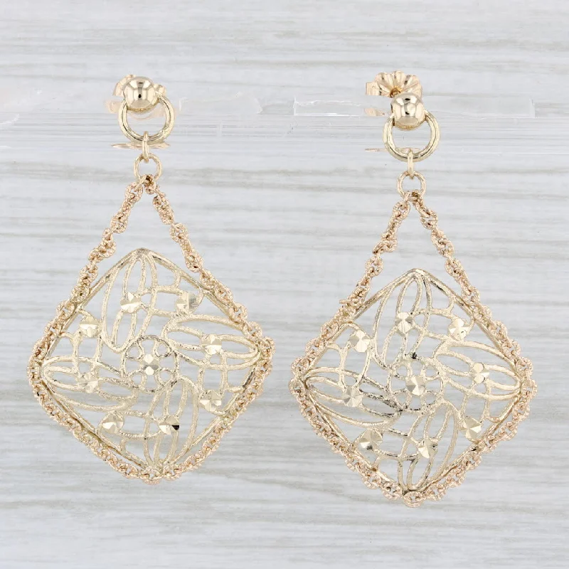 women's earrings with drop design -Openwork Statement Dangle Earrings 14k Yellow Gold Drops