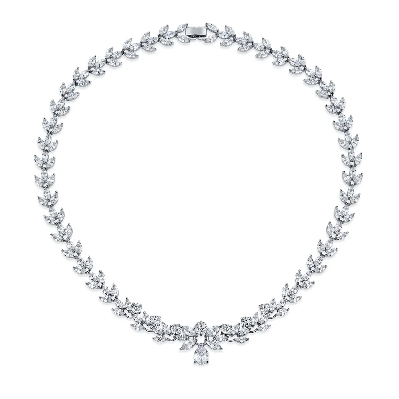 women's necklaces with art deco design -Classic Vintage Bridal Marquise CZ Teardrop Collar Necklace for Wedding Prom