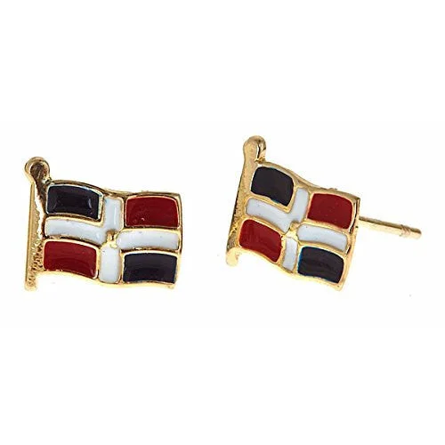 women's earrings with floral stud -Better Jewelry 14K Yellow Gold Studs Earrings w. Dominican Republic Flag