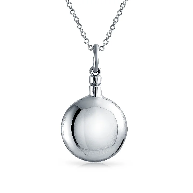 women's necklaces with infinity charm -Large Puff Circle Locket Necklace for Ashes Sterling Silver Memorial Pendant