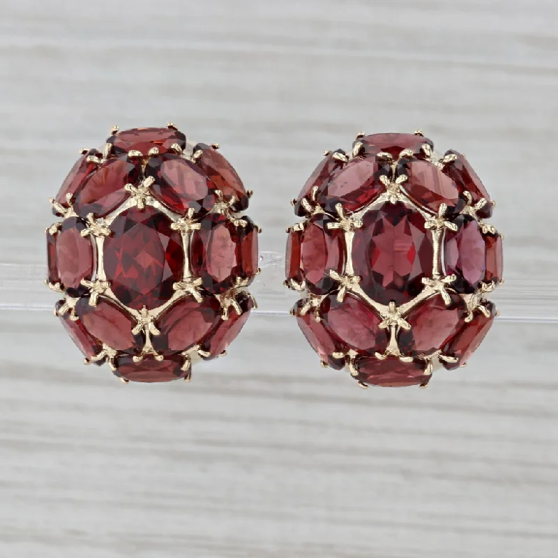 women's earrings with diamond drop -28.20ctw Garnet Cluster Earrings Yellow Gold Pierced Omega Backs