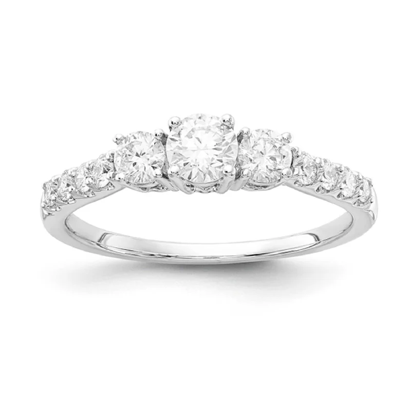 women's engagement rings with pear-shaped diamond -Signature EcoLove 3/4 CTW Lab Grown Diamond Three Stone Anniversary Ring in 14KT White Gold