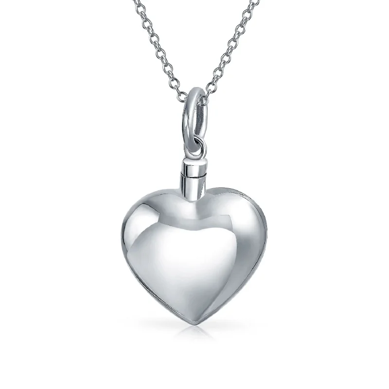 women's necklaces with elegant finish -Large Puff Heart Locket Necklace for Ashes Sterling Silver Memorial Pendant Urn