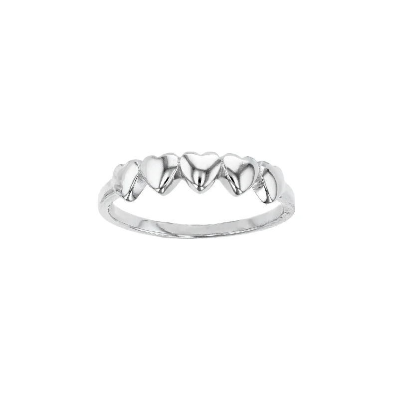 women's rings with pearl -Row of Hearts Ring (Silver)