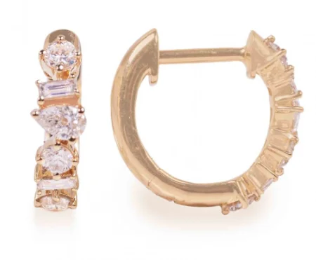 women's earrings with small gemstones -Lady's Huggie Earrings With 2=0.09Tw Pear Diamonds, 6=0.20Tw Round Diamonds