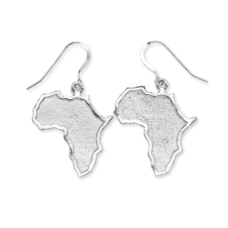 women's earrings with small gemstones -Large African Map Earrings .925 Sterling Silver, 7 gr.