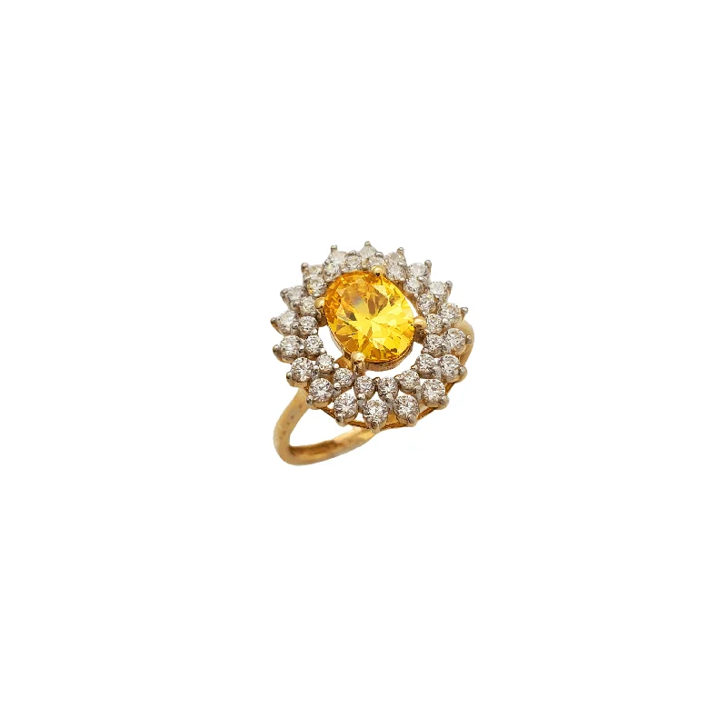 women's rings with timeless elegance -Yellow Flower Cocktail Cz Stone Ring (14K)