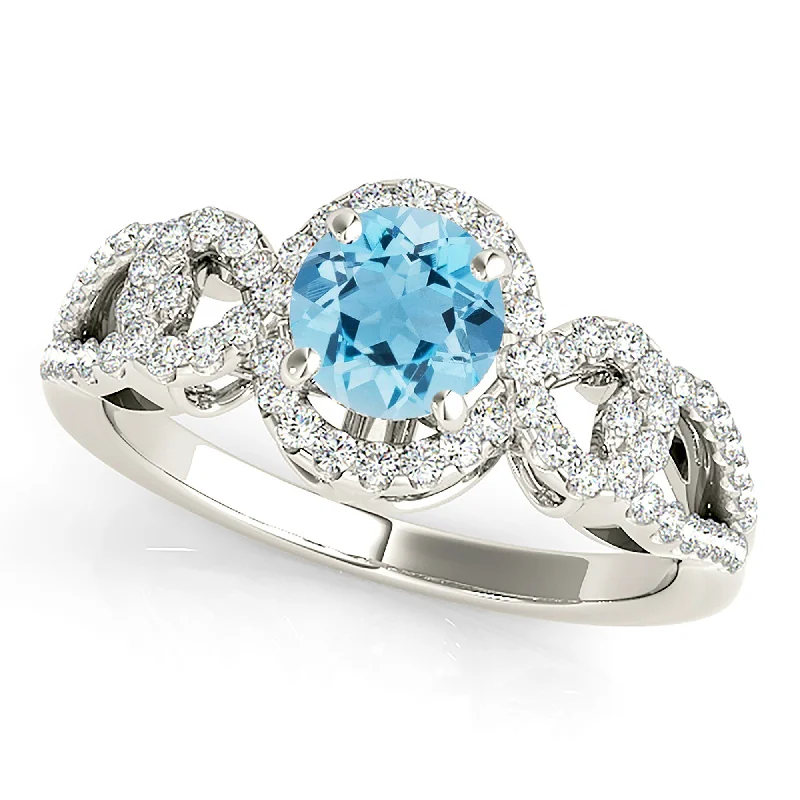 women's engagement rings with cubic zirconia -1.10 ct. Genuine Aquamarine Ring With Halo, Open Rounded Diamond Band