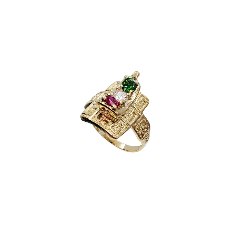 women's rings with opal stone -Green Key 3 Stones CZ Ring (14K)