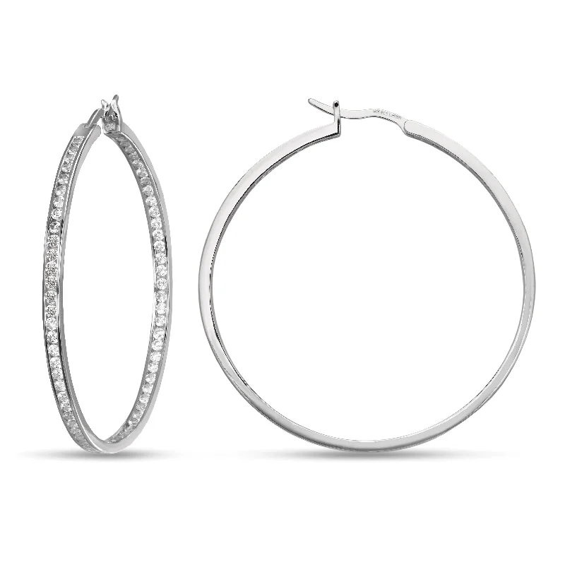 women's earrings with luxury stone -Channel Set CZ Hoop Earrings .925 Sterling Silver