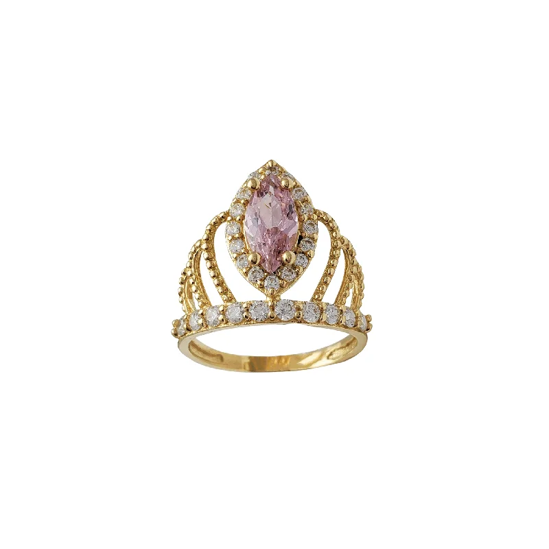 women's rings with glamorous finish -Pink Zirconia Marquise Tiara Ring (14K)