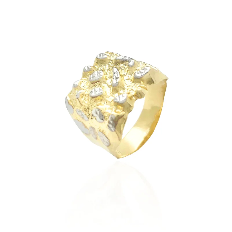 women's rings with heart-shaped band -Two-Tone Square Nugget Ring (10K)