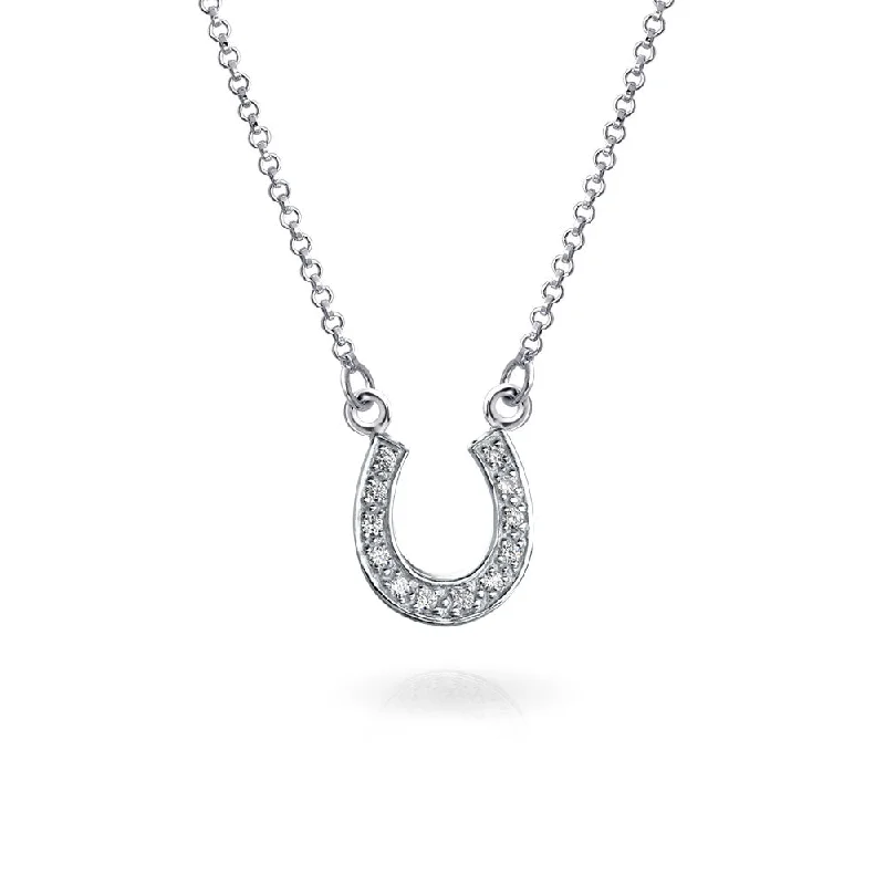 women's necklaces with art deco design -Petite Pave CZ Horseshoe Pendant Necklace Sterling Silver Graduation Gift