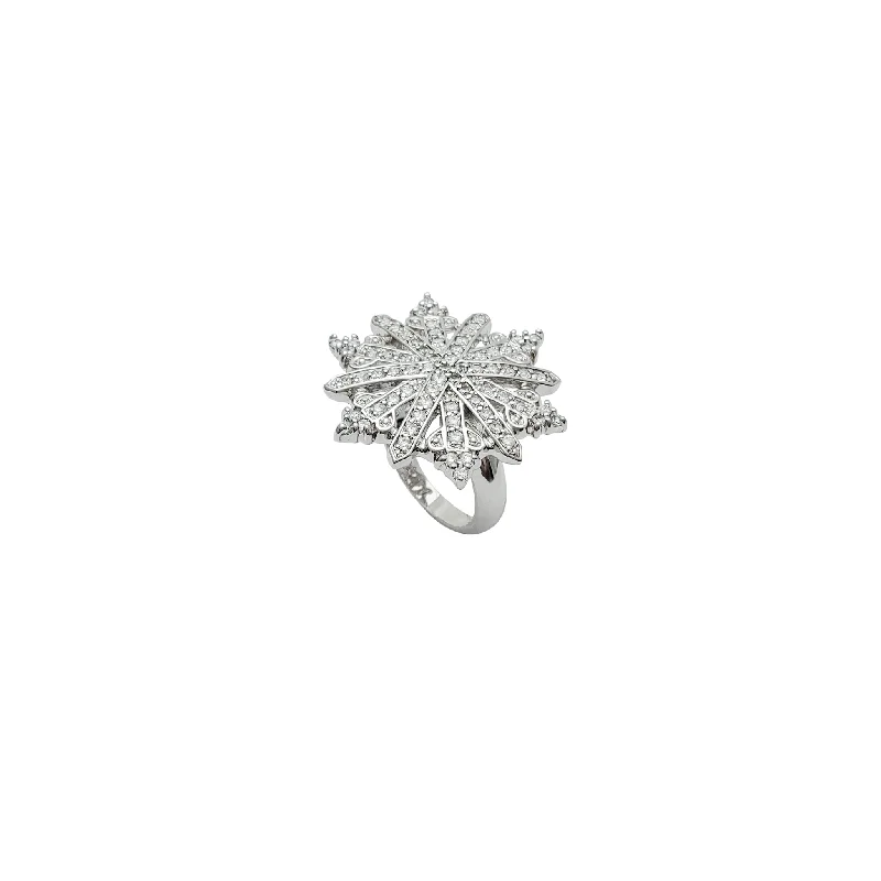 women's rings with split band -Snow Flake CZ Ring (Silver)