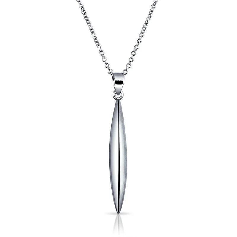 women's necklaces with twisted design -Geometric Silver Torpedo Minimalist Pendant Necklace for Teens Rhodium Plated Sterling