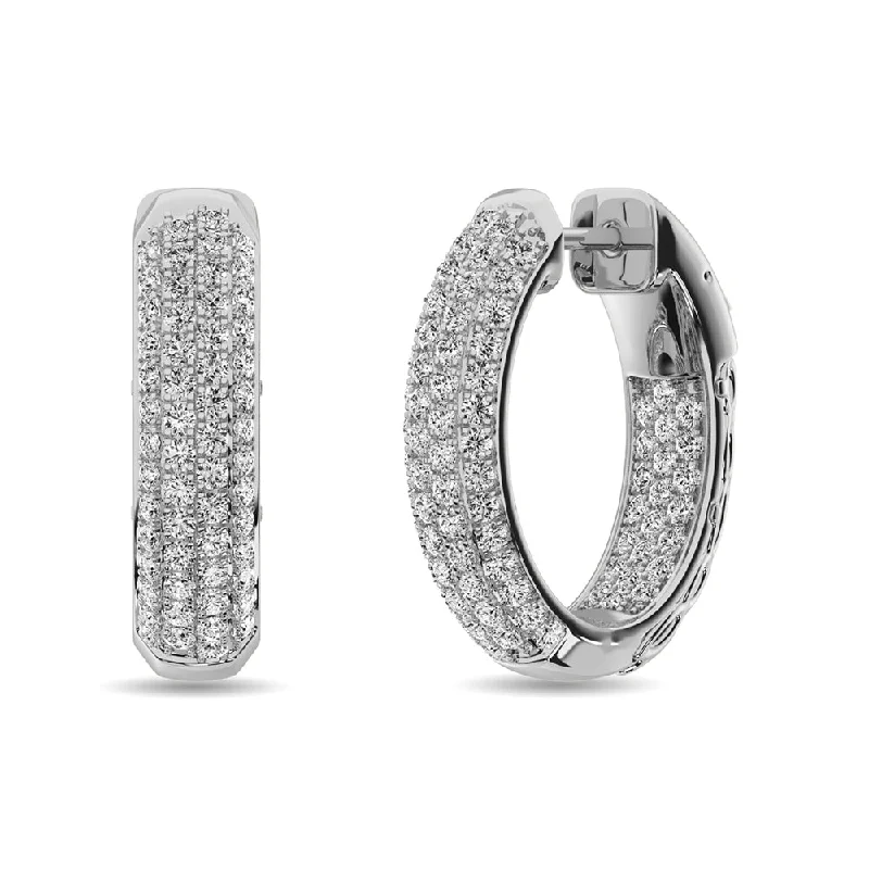 women's earrings with bold design -Diamond 2 1/6 ct tw Hoop Earrings in 14K White Gold