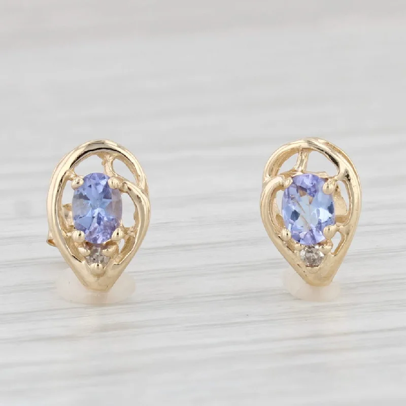 women's earrings with pearl -0.40ctw Tanzanite Teardrop Stud Earrings 14k Yellow Gold Diamond Accents