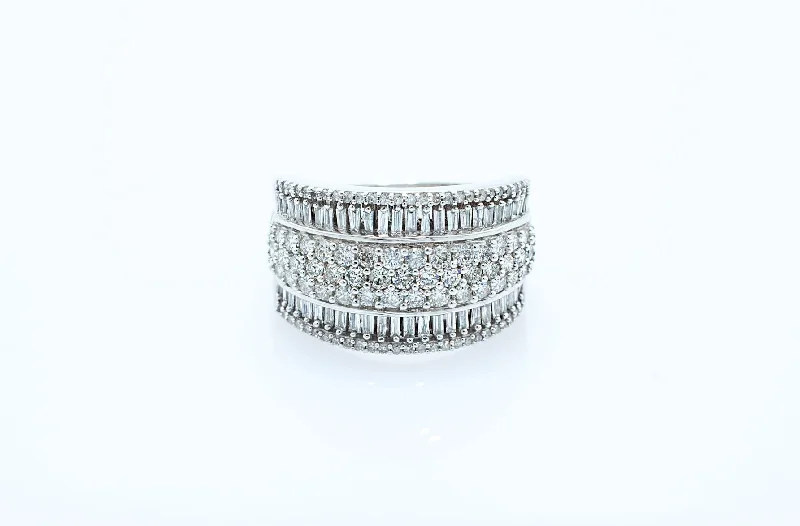 women's engagement rings with romantic setting -1.25 CTW Baguette & Round Diamond White Gold Ring