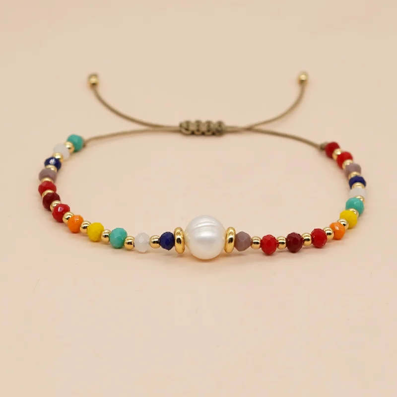 women's bracelets with twisted design -Sweet Colorful Artificial Crystal Freshwater Pearl Beaded Women's Bracelets