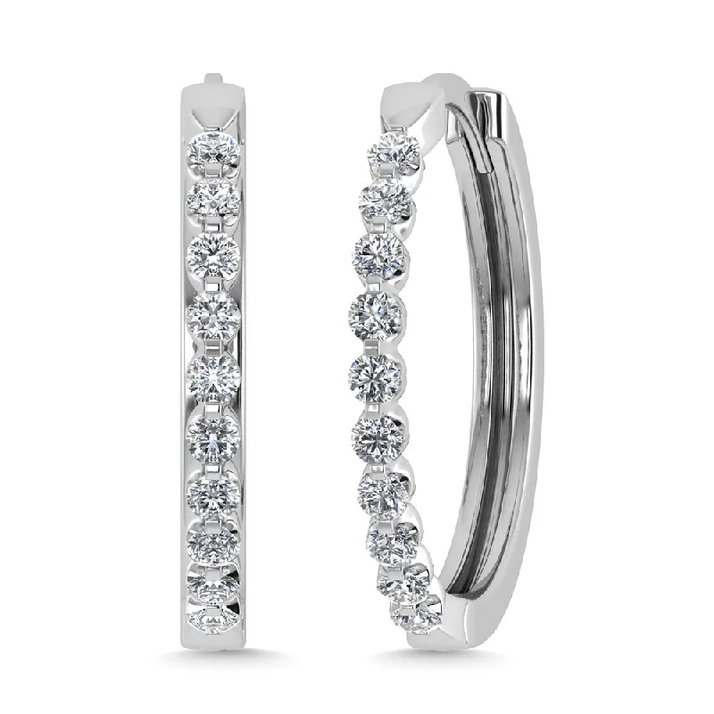 women's earrings with unique style -Diamond 1 Ct.Tw. Hoop Earrings in 14K White Gold