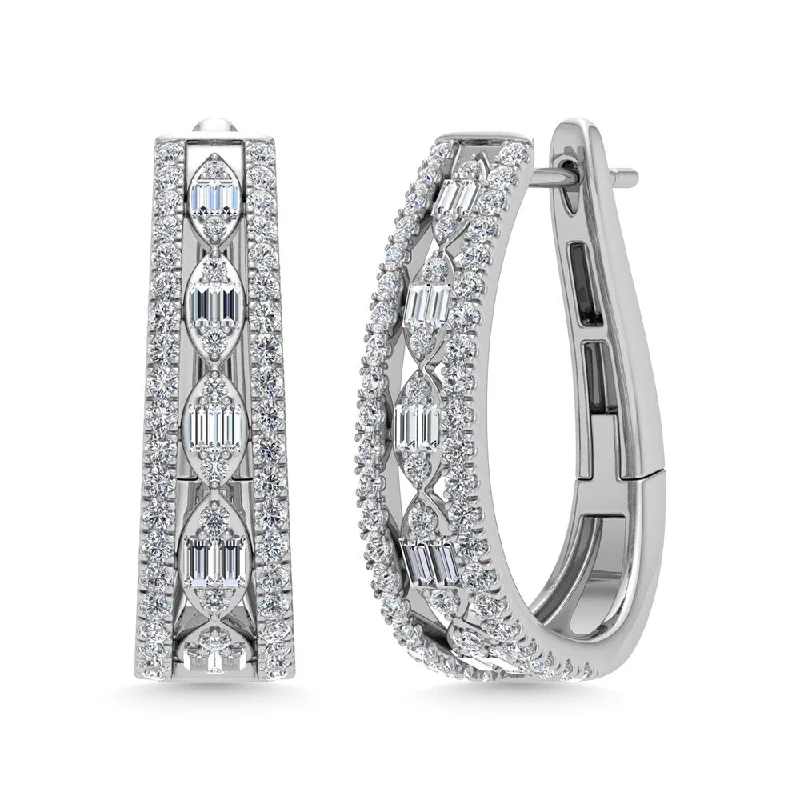 women's earrings with long-lasting shine -Diamond 1 Ct.Tw. Hoop Earrings in 14K White Gold