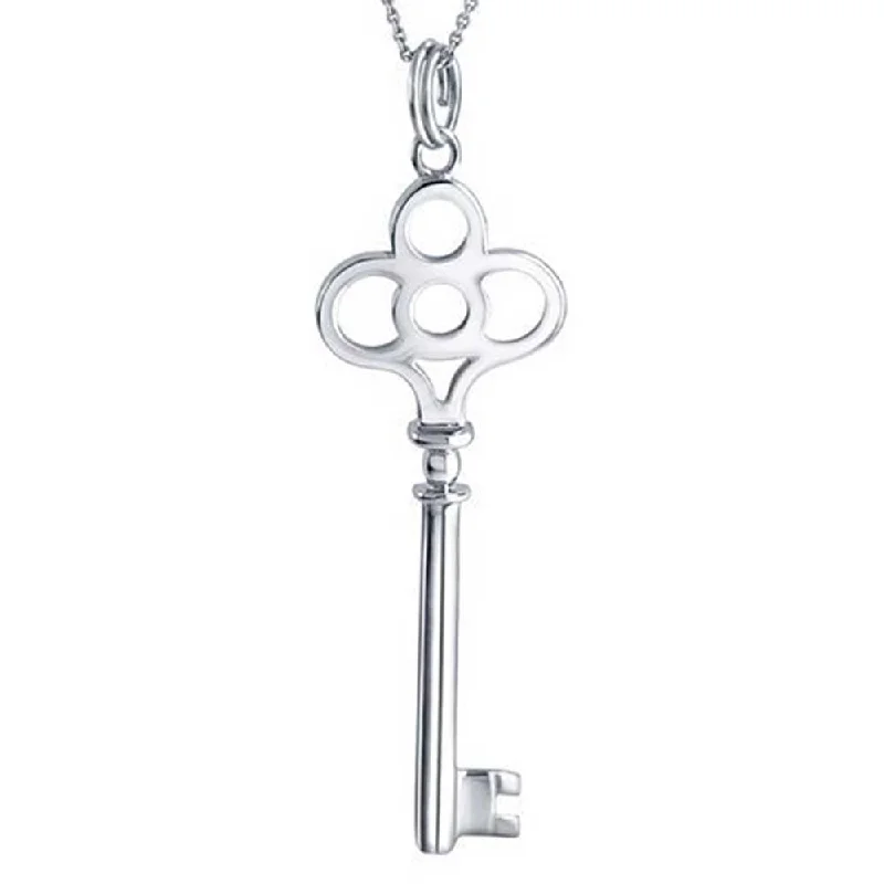 women's necklaces with intricate details -Crown Key Shape Pendant Necklace in Polished Sterling Silver